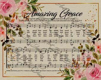 Digital File - Christian Hymn Sheet Music - Amazing Grace - JPG - Instant Download