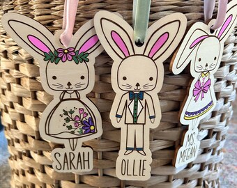 Easter Basket Personalized Name Tag, Easter Bunny Name Tag, Wood Personalized Easter Tag, Spring Bunny Easter Bunny