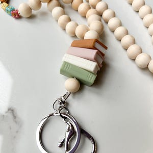 Reading Teacher Book Lanyard, Librarian Lanyard, Book Beaded Lanyard, Neutral Simple Educator Lanyard, Personalized Teacher Gift, Custom