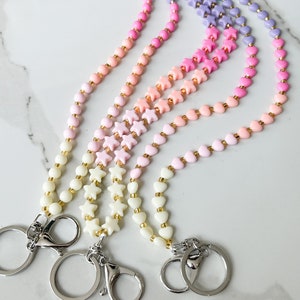 Cute Rainbow Teacher Lanyard, Heart Beaded Lanyard, Star Beaded Lanyard, 80s Style Lanyard, Elementary Teacher Gift, Teacher Appreciation