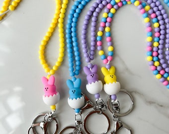 Easter Bunny Teacher Lanyard, Easter Lanyard, Personalized Spring Lanyard, Custom Beaded Teacher Lanyard, Easter Cute Colorful Lanyard