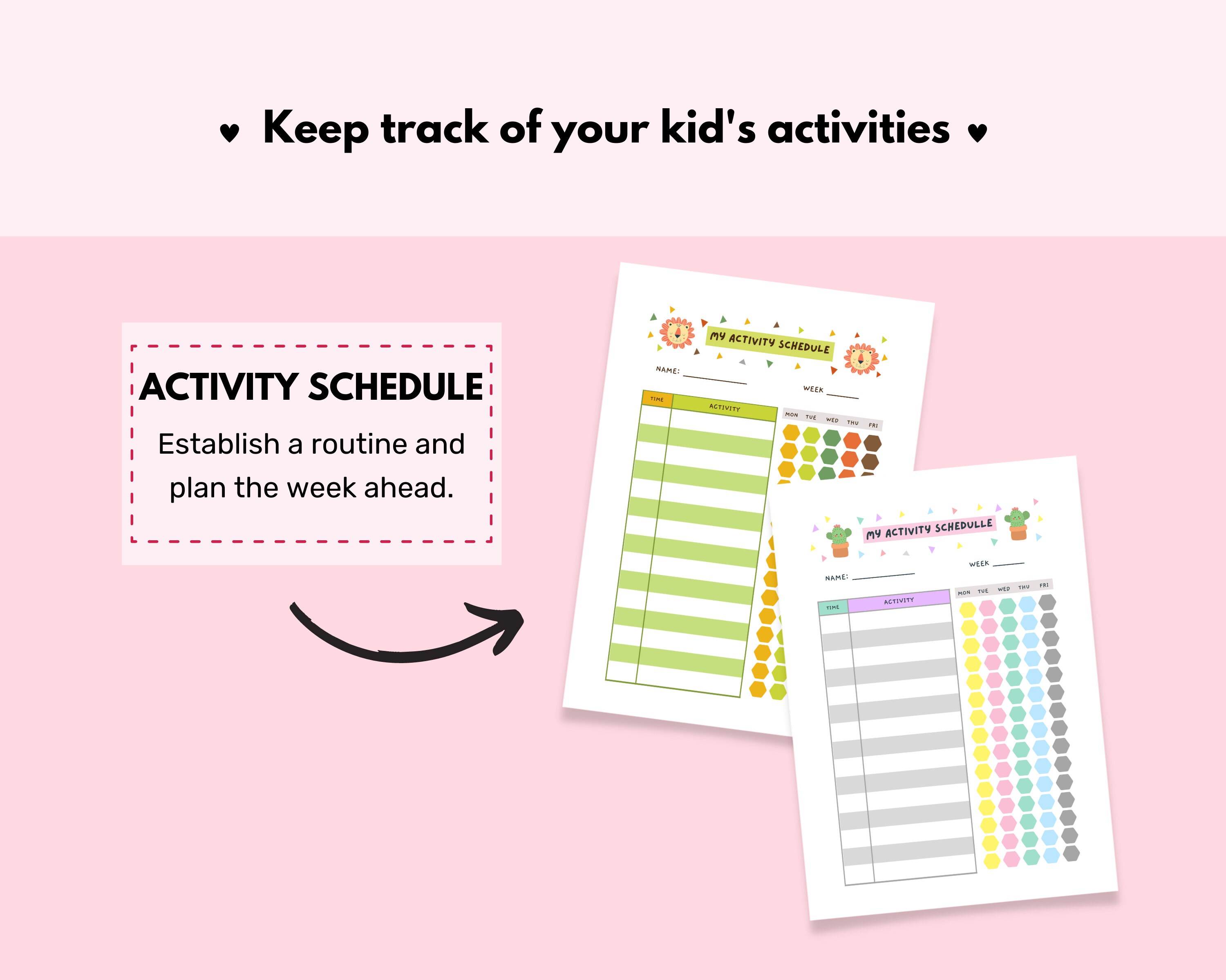 Printable Kid's Activity Schedule, Homeschool Timetable, Weekly Planner, Routine Chart, Daily ...