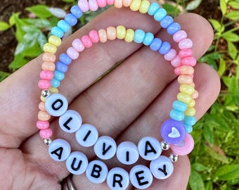 Rainbow Name Bracelet, Personalized Letter Bead Bracelet for Kids