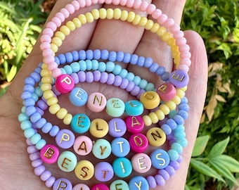 Personalized Name Bracelet: Colorful Czech Beads, Custom Kids Jewelry