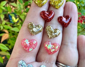 Glitter Heart Earrings – Sparkle Heart Studs – Dazzling Heart Earrings – Perfect Gift for Her – Custom Glitter Jewelry