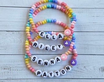 Rainbow Hearts Girls Letter Bead Bracelet Personalized Custom Name Gift for Kids Jewelry for Toddlers Bracelet Stretchy Bead Heart Bracelets