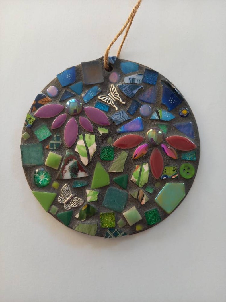 Floral mosaic, wall hanging, mosaic gift, wall art, mixed media