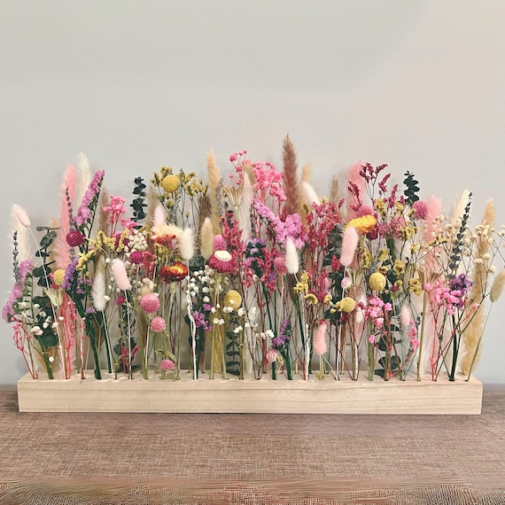 Dried Flower Bouquet Bar: Preserved Wildflower Arrangement, Everlasting Table Centerpiece, Wood Vase Home Decor Wall Art