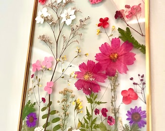 Large DIY pressed flower frame art kit: Make your own botanical art, dried floating pressed floral craft 8x11", A4 frame plant wall art