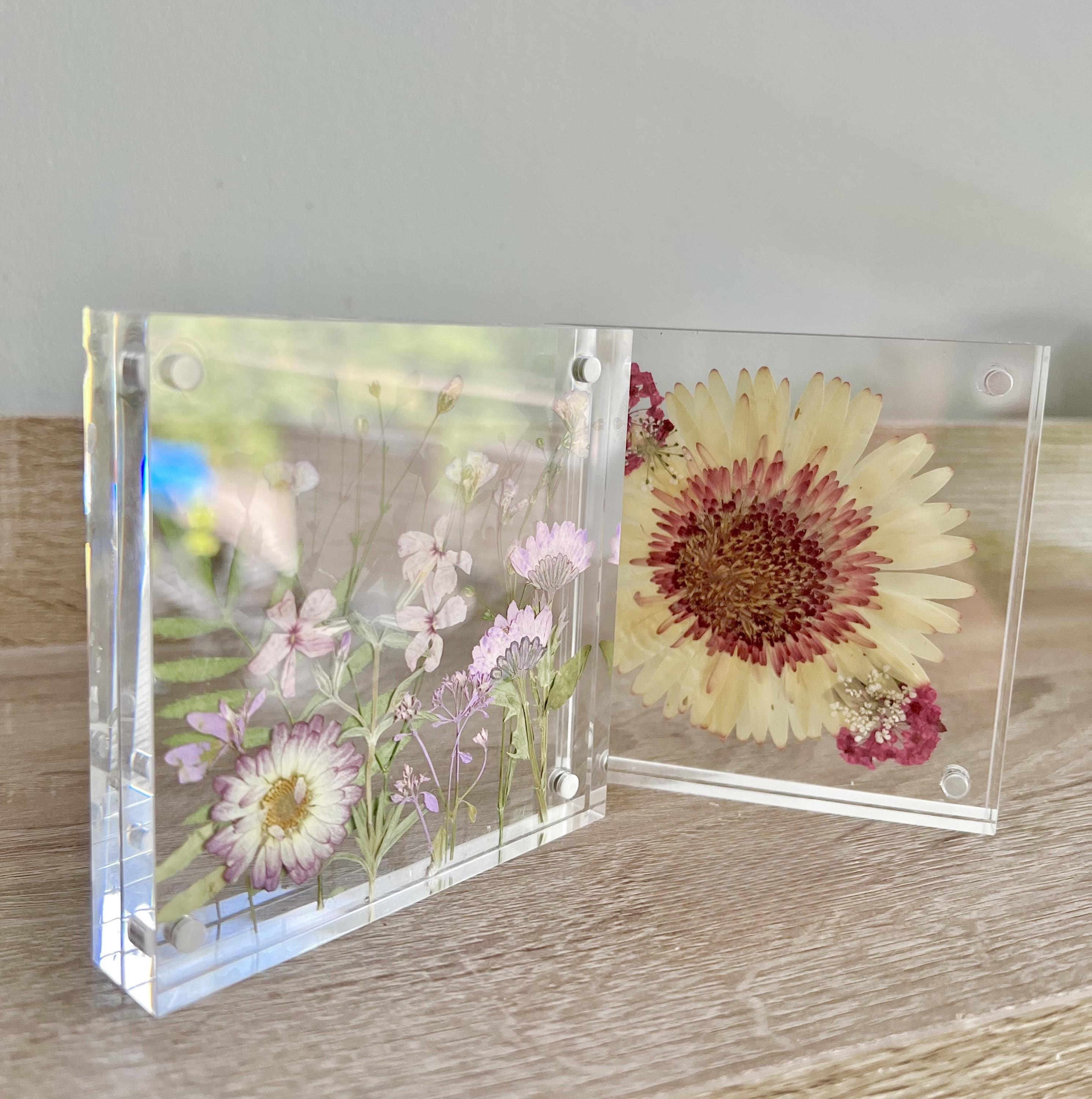 DIY Pressed Flower Art Kit With Flowers + Glue, Clear Acrylic Floating ...