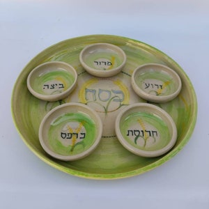 Free Shipping Traditional Seder Plate, Ceramic Passover Plate, Seder set with 5 ceramic Bowls