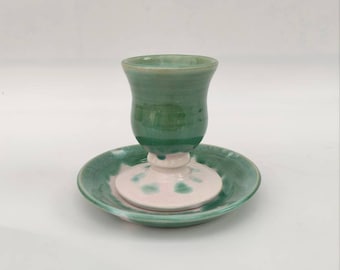 Kiddush Cup with matching plate, Ceramic Goblet, Wine Goblet