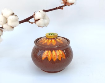 Pot avec couvercle en céramique fait main : pot de miel, récipient à sucre