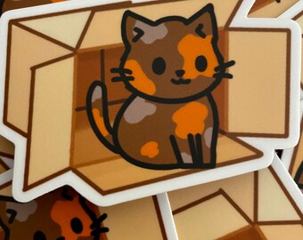 Cat in a box sticker! Calico Cat Homemade sticker