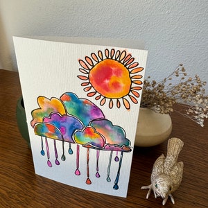 Biglietto d’auguri originale con nuvola ad acquerello astratto dipinto a mano, vuoto con busta bianca, 6” x 4”
