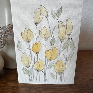 Handgemalte Original Aquarell Blumen Grußkarte - Blanko mit weißem Umschlag - 15 x 10cm