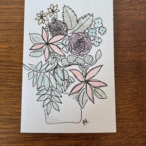 Handgemalte Original Aquarell Blumen Grußkarte - Blanko mit weißem Umschlag - 15 x 10cm