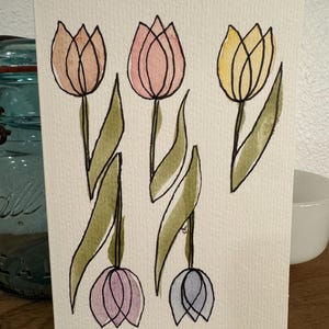 Tarjeta de amor con amapolas pintada a mano con acuarela original, en blanco con sobre blanco, 6 x 4 pulgadas