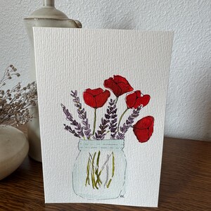 Handgemalte Original Aquarell Blumen Grußkarte - Blanko mit weißem Umschlag - 15 x 10cm