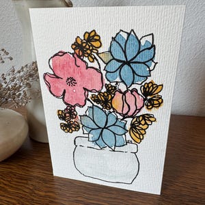 Handgemalte Original Aquarell Blumen Grußkarte - Blanko mit weißem Umschlag - 15 x 10cm