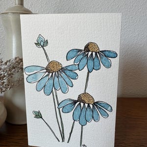 Handgemalte Original Aquarell Blumen Grußkarte - Blanko mit weißem Umschlag - 15 x 10cm