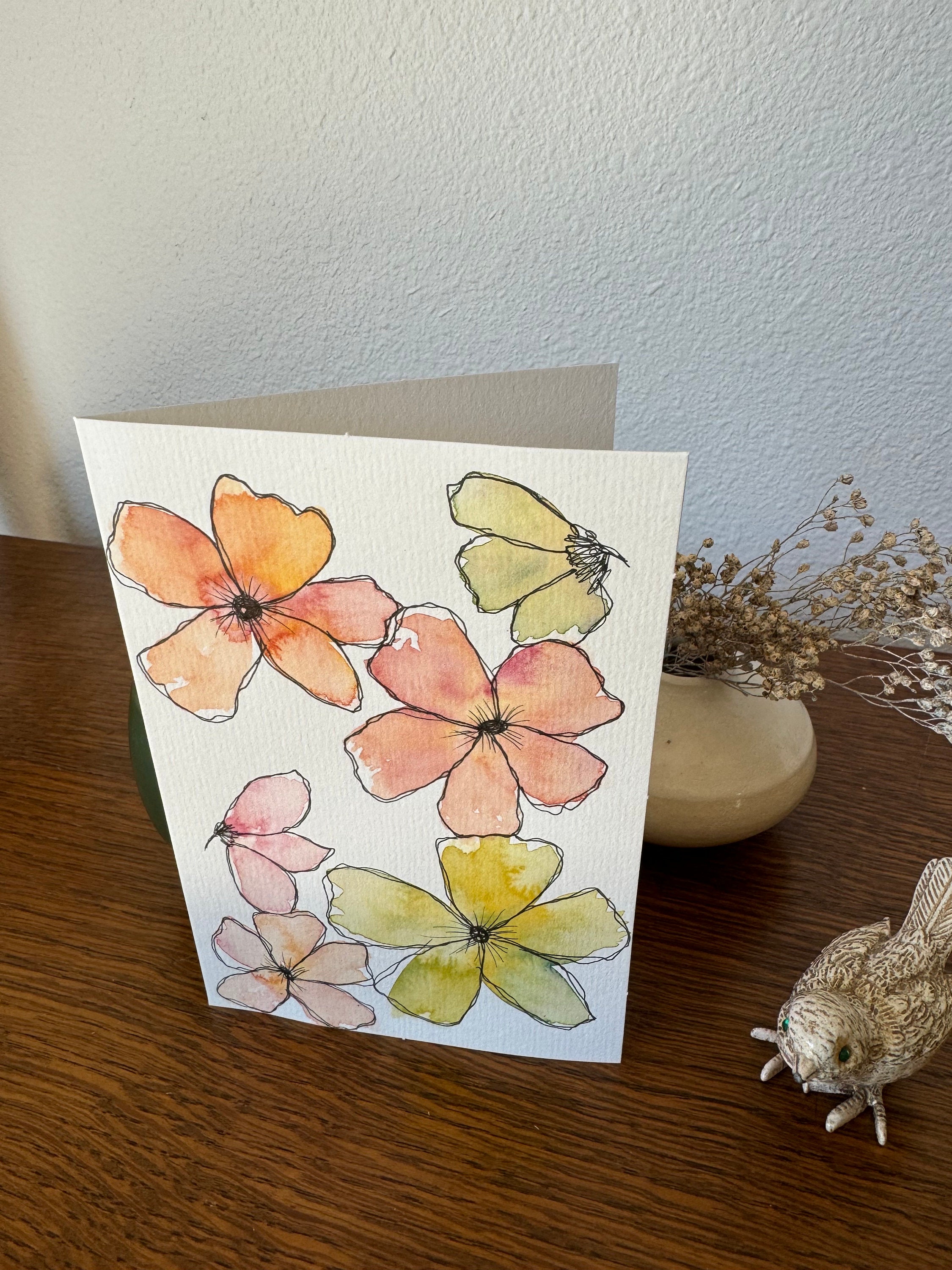 Hand-painted Original Watercolor Floral Greeting Card Blank With White ...