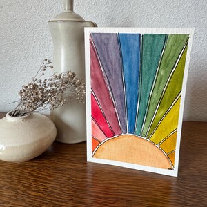 Cartão de sol original em aquarela pintado à mão - em branco com envelope branco - 6” x 4”