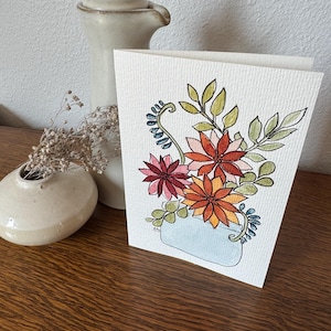 Handgemalte Original Aquarell Blumen Grußkarte - Blanko mit weißem Umschlag - 15 x 10cm