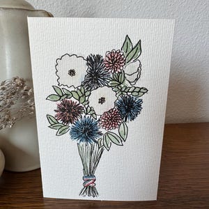 Handgemalte Original Aquarell Blumen Grußkarte - Blanko mit weißem Umschlag - 15 x 10cm