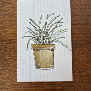 Biglietto d'auguri originale dipinto a mano con pianta in vaso in acquerello - Vuoto con busta bianca - 6" x 4"