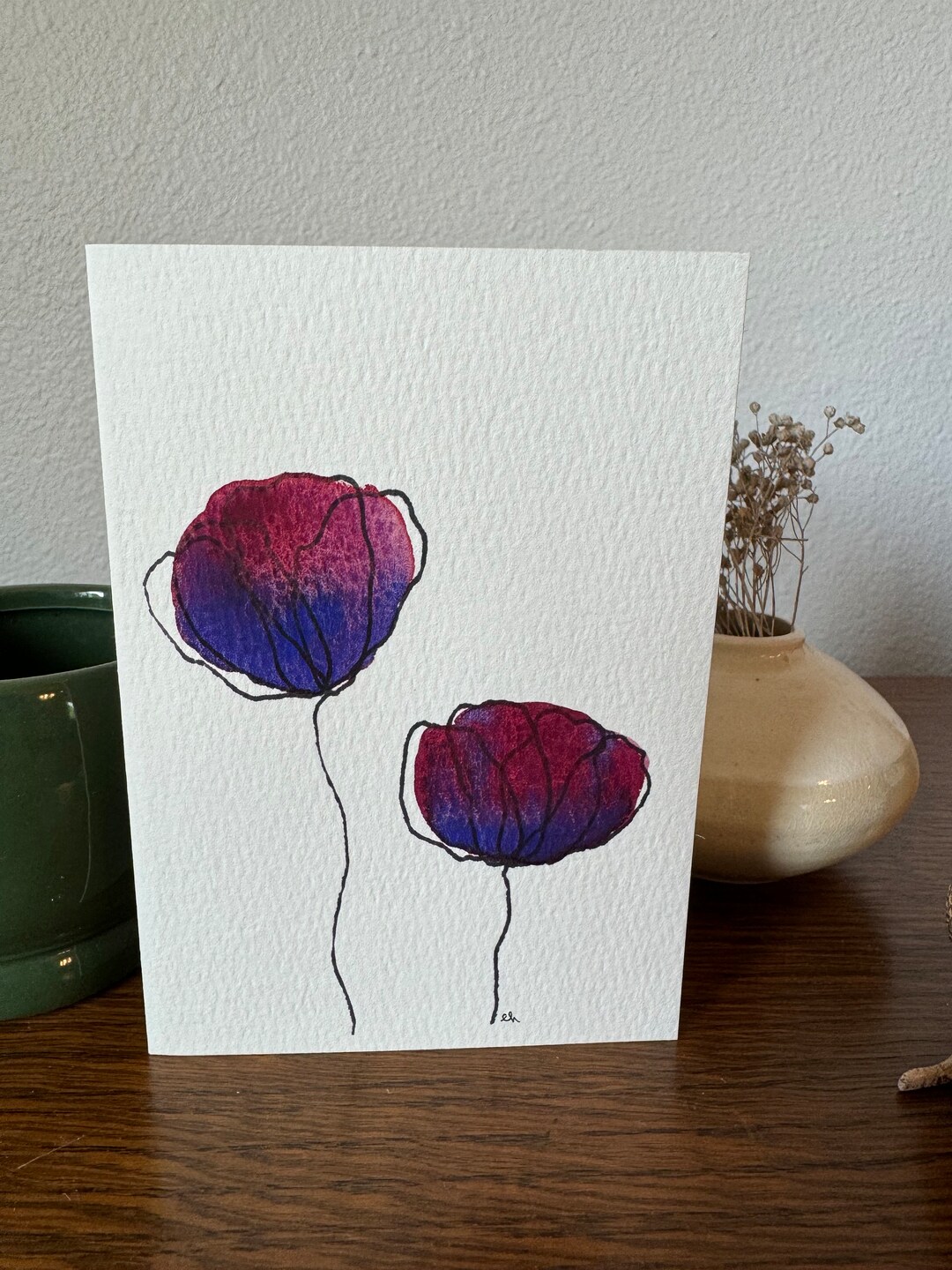 Hand-painted Original Watercolor Floral Greeting Card Blank With White ...