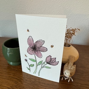Handgemalte Original-Aquarell-Blumen-Grußkarte – blanko mit weißem Umschlag – 15,2 x 10,2 cm