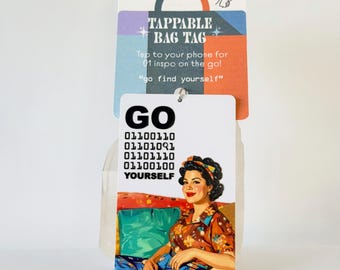 Tappable Interactive Binary Code Bag Tag: 01 Fortune Generator
