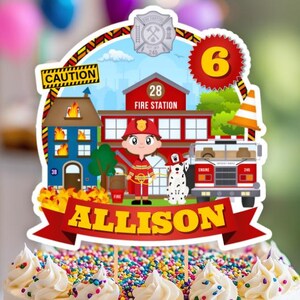 Fire Fighter Topper Firefighter Girl Cake Topper Printable, Fire Fighter Birthday Party ...