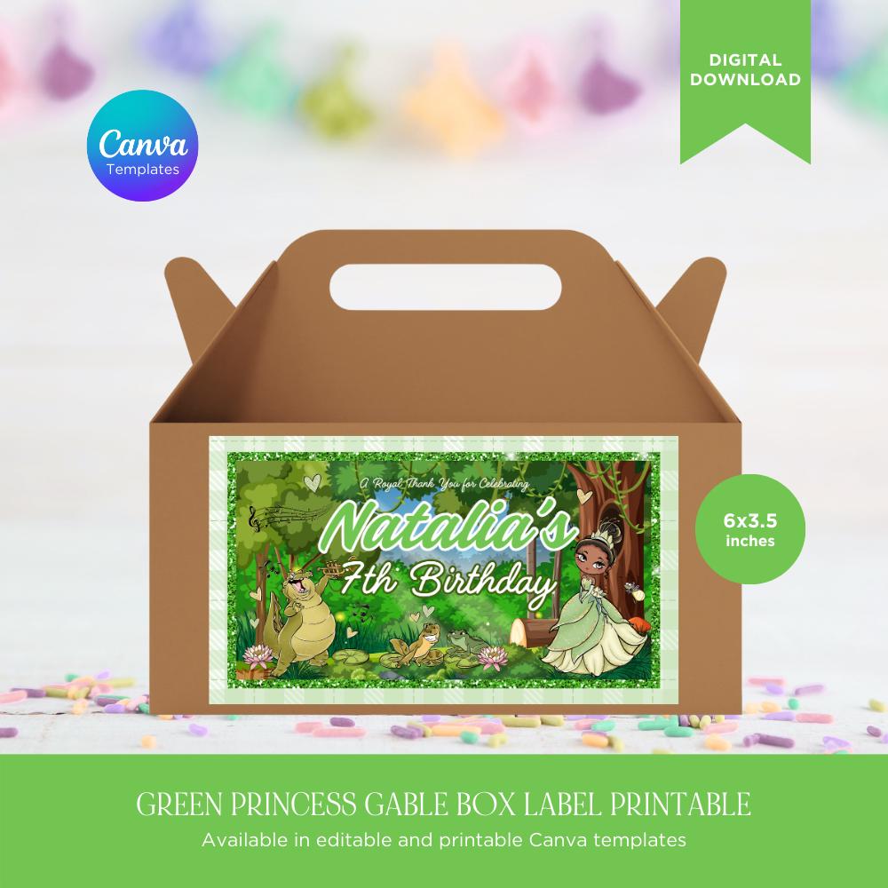 Princess Gable Box Green Princess Gable Box Label Printable, Green Princess Birthday Party ...