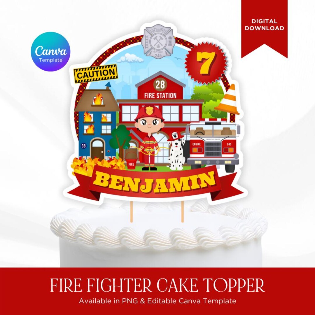 Fire Fighter Topper Firefighter Cake Topper Printable, Fire Fighter Birthday Party ...
