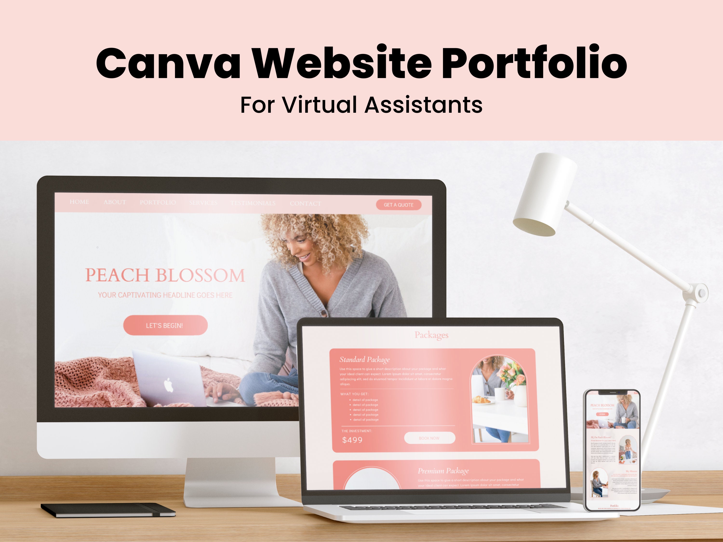 Virtual Assistant site Portfolio Template Canva site Etsy