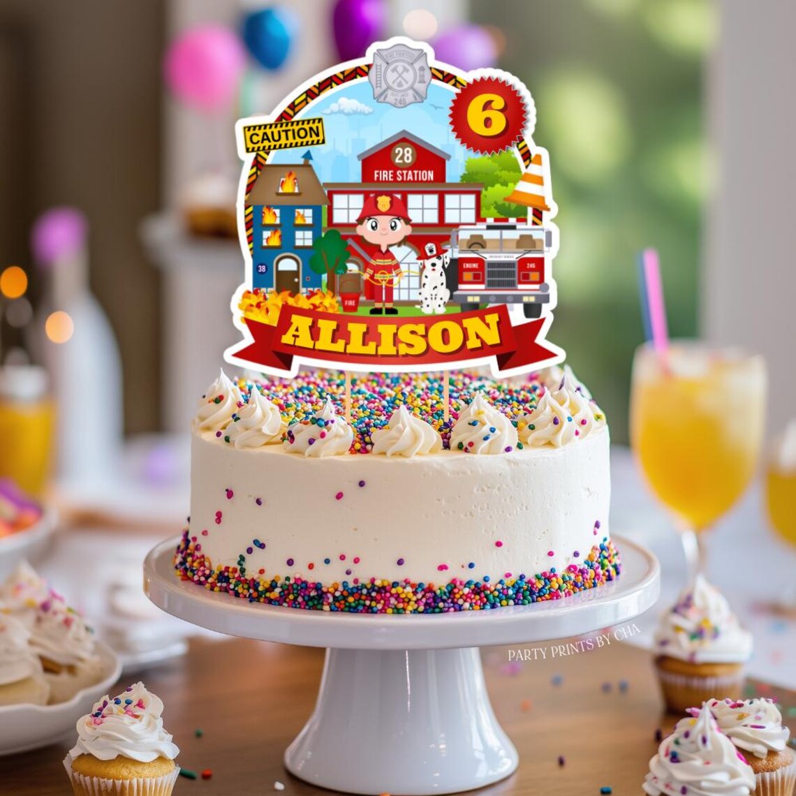 Fire Fighter Topper Firefighter Girl Cake Topper Printable, Fire Fighter Birthday Party ...