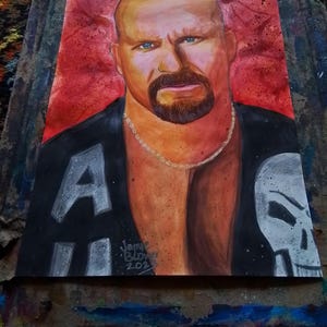 Stone Cold Steve Austin Original Watercolor Painting WWE