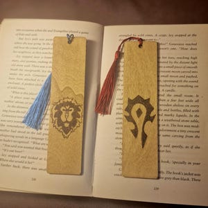 Handmade wooden pyrographed World of Warcraft inspired bookmarks