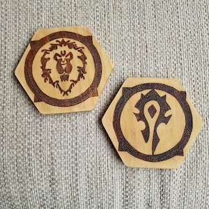 Handmade wooden pyrographed World of Warcraft coasters