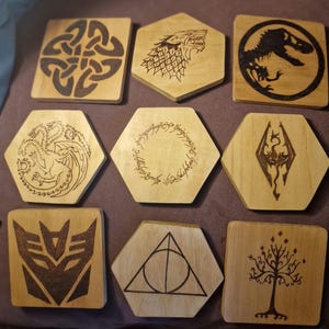Handmade wooden pyrography coaster