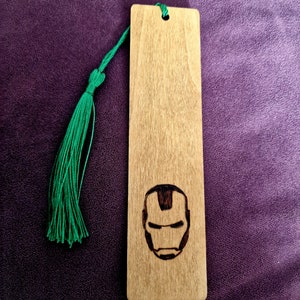 Handmade wooden pyrography Avengers bookmark