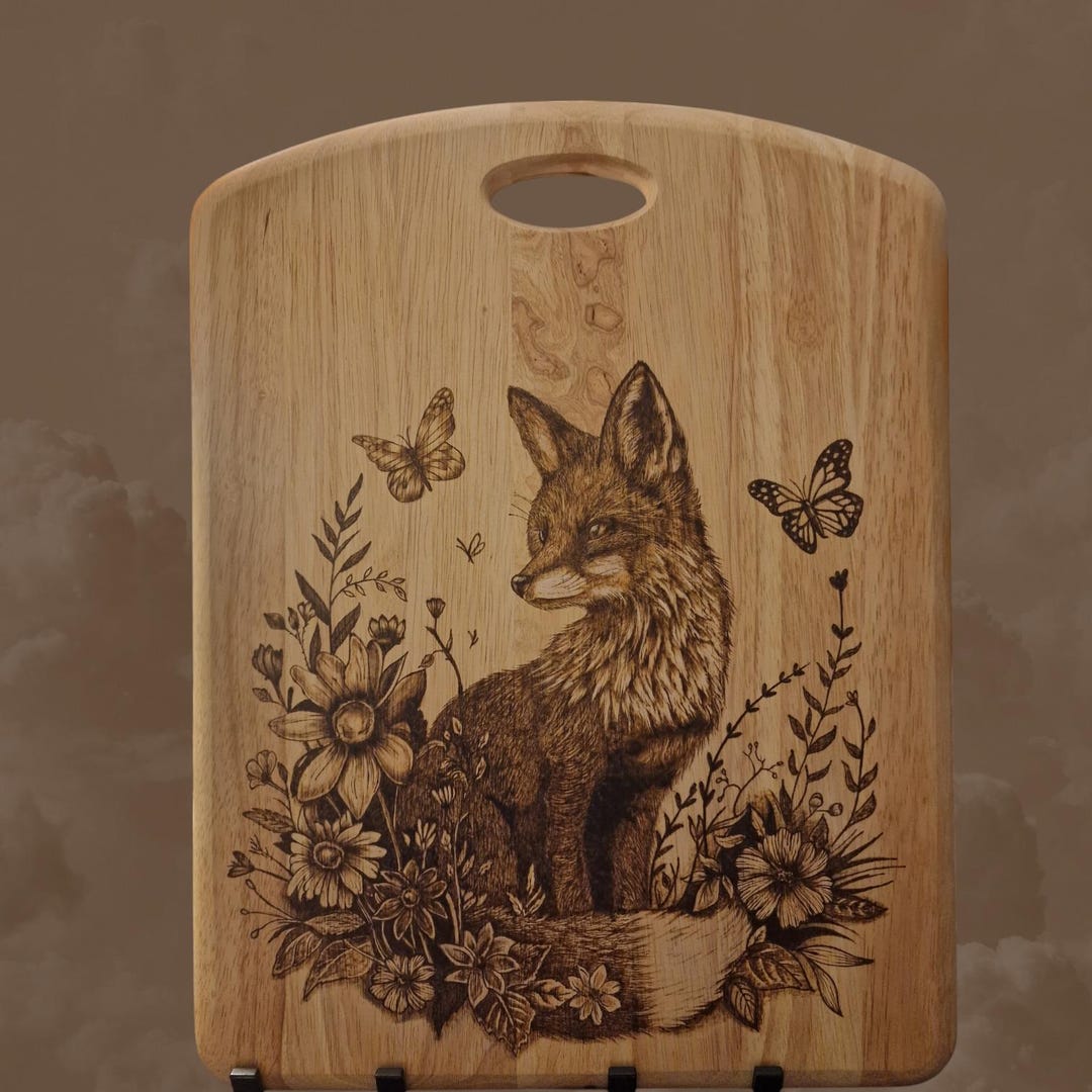 Pyrograph Fox Unique Hand-crafted Pyrography Wooden Fox Breadboard Plaque - Etsy UK