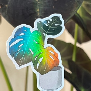Monstera plant sticker, holographic material