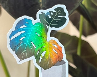 モンステラの植物ステッカー、ホログラフィック素材