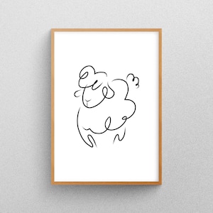 Sheep Line Art, Nursery Wall Art, Farm Animals, Minimalistic, Abstract, One Line Drawing