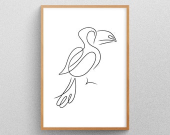 Toucan Bird Line Art, Nursery Wall Art, Rainforest Animals, Minimalistic, Abstract, One Line Drawing