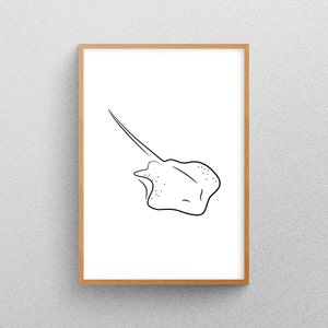 Stingray Line Art, Nursery Wall Art, Sea Animals, Minimalistic, Abstract