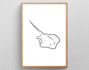 Stingray Line Art, Nursery Wall Art, Sea Animals, Minimalistic, Abstract